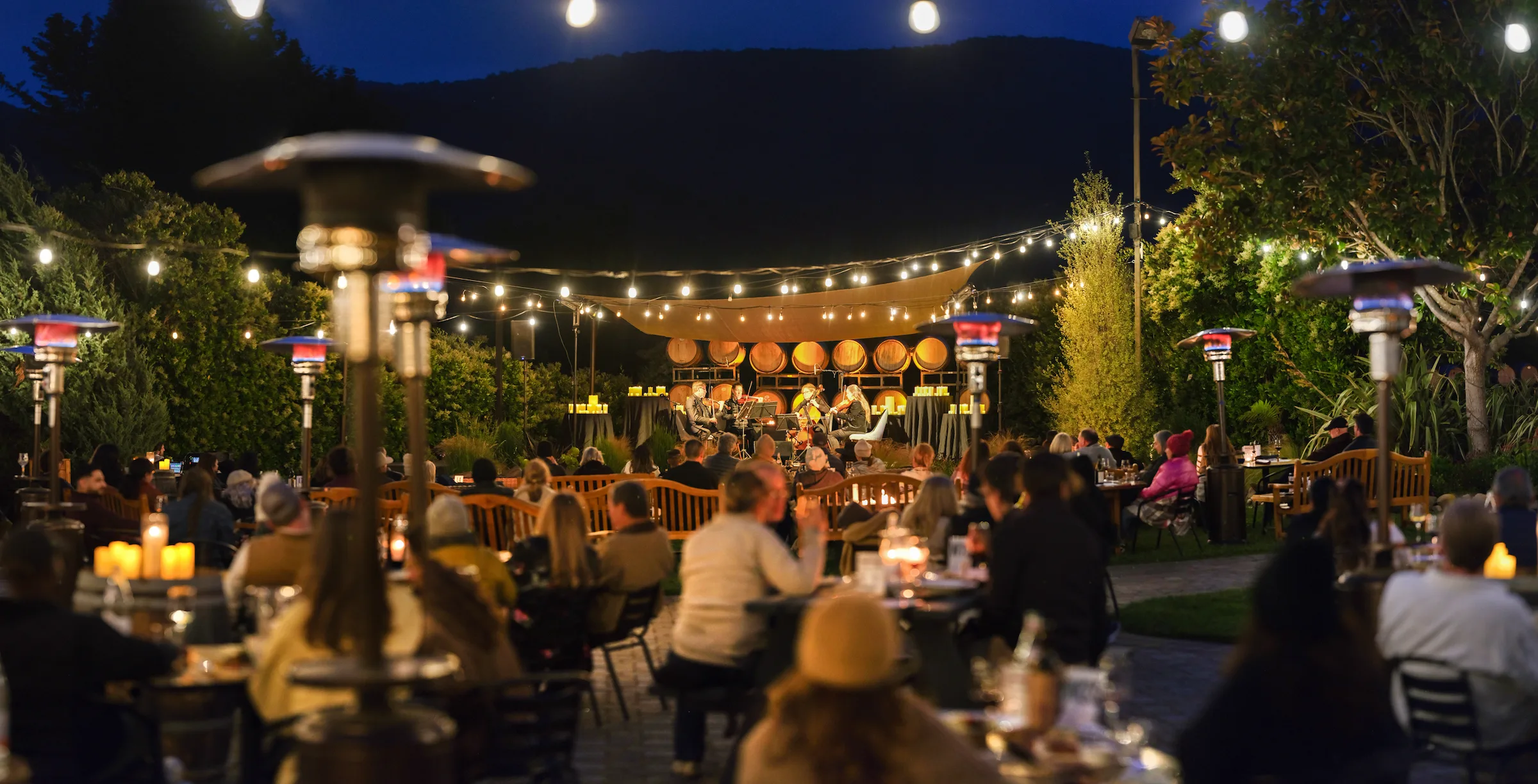 Folktale Winery event with live music and outdoor dining in Carmel Valley, Monterey County.