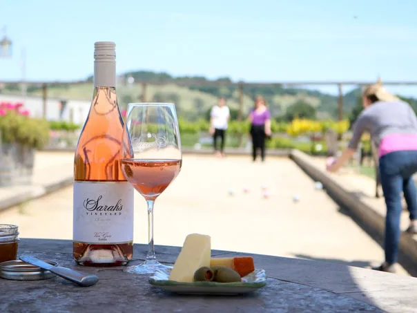 Sarah's Vineyard rosé, cheese, and bocce ball in Santa Lucia Highlands.