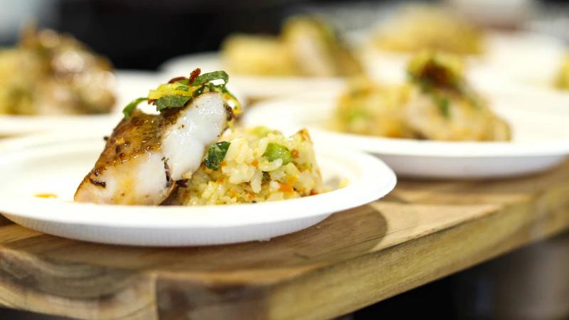 Gala fish dish with rice, served at a Santa Lucia Highlands wine event.