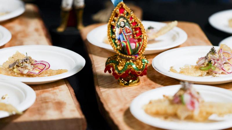 Gala food tasting with decorative ornament in Santa Lucia Highlands.