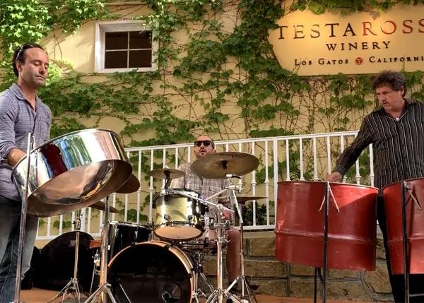 Steel drum band performs at Testarossa Winery's live music series in Los Gatos, California.