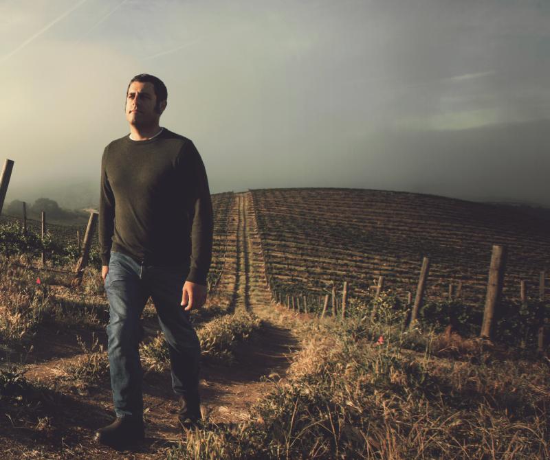 Bill Brosseau, winemaker at Brosseau Wines, walks through vineyards in Monterey, California.