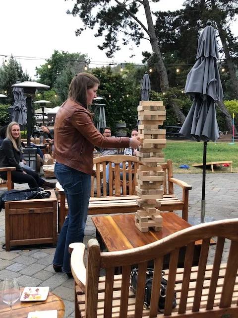 Folktale Winery & Vinayards tasting room has cornhole, jenga and games for children and adults.