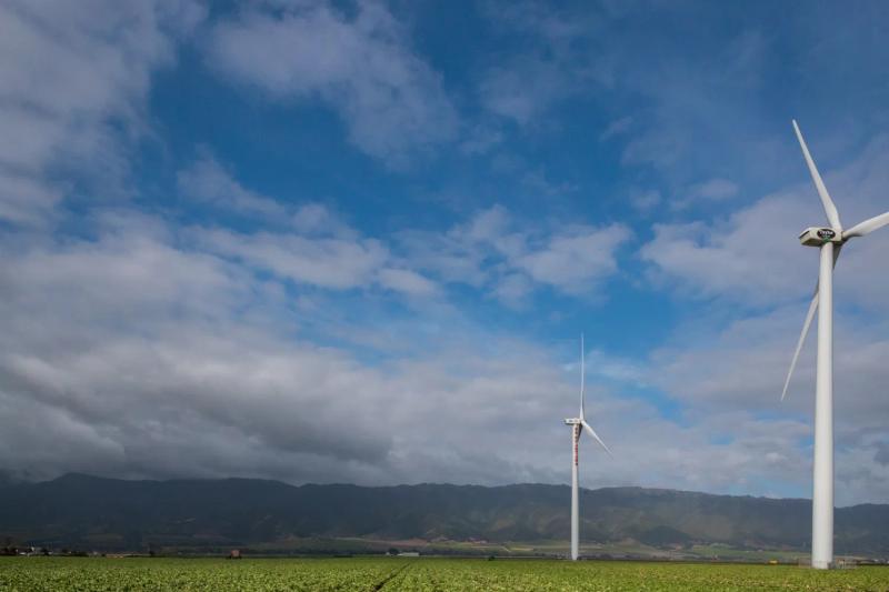 Wind turbines in Santa Lucia Highlands AVA, Monterey County, California.