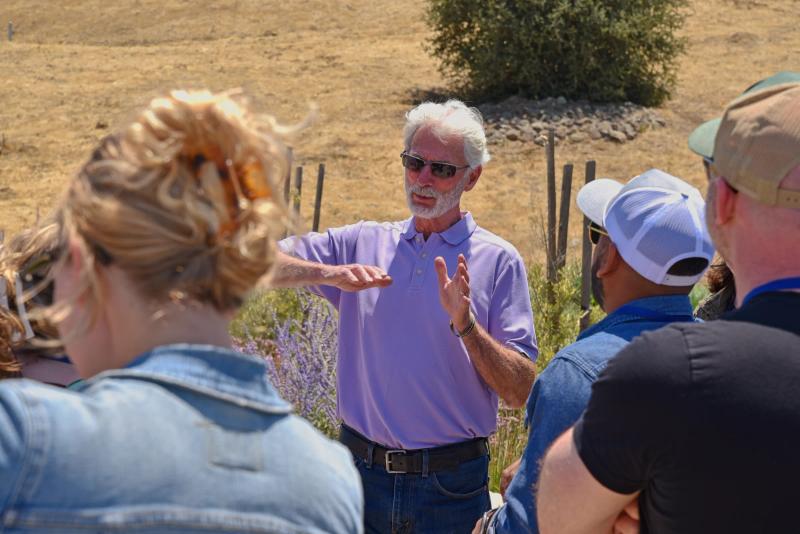 McIntyre Wines sommelier educates group in Santa Lucia Highlands, Monterey County.
