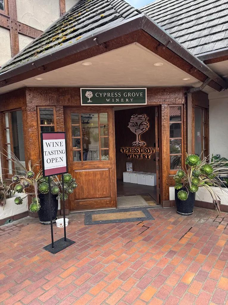Cypress Grove Winery tasting room entrance in Carmel-by-the-Sea, California.