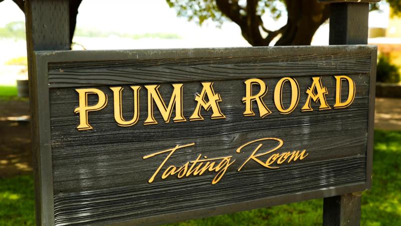Puma Road Tasting Room sign in Santa Lucia Highlands, California.