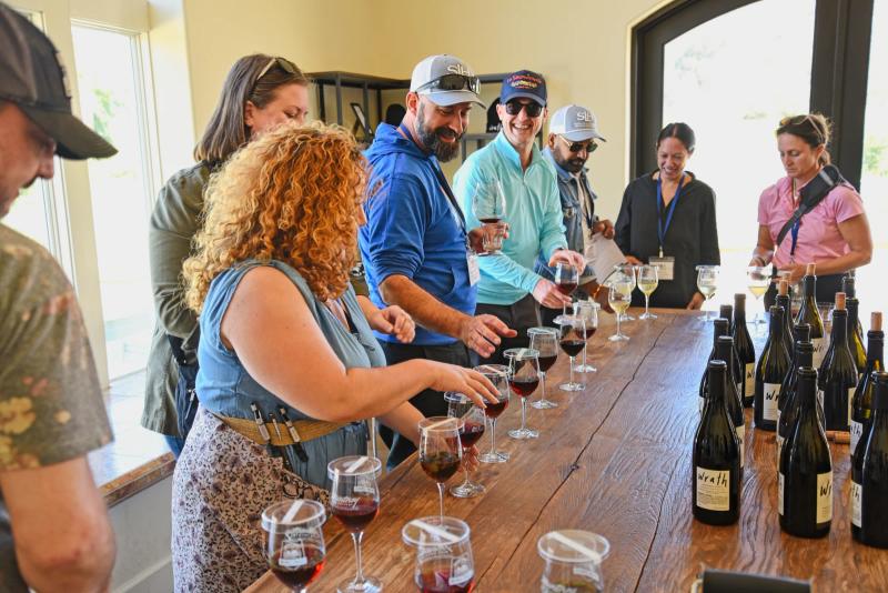 Sommeliers taste wine at Wrath Wines during an education event in Santa Lucia Highlands, Monterey County.