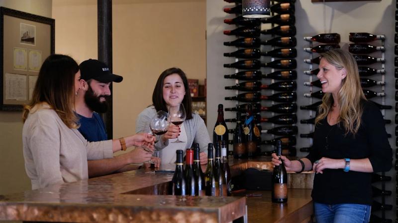 Blair Wines, Carmel Plaza in Carmel-by-the-Sea guests enjoy wine at the tasting room.