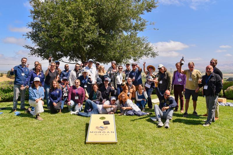 Group of people at a Morgan Winery education event in Santa Lucia Highlands, Monterey County.