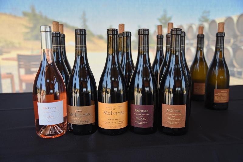 McIntyre Wines bottles displayed at a sommelier education event in Santa Lucia Highlands, Monterey County.