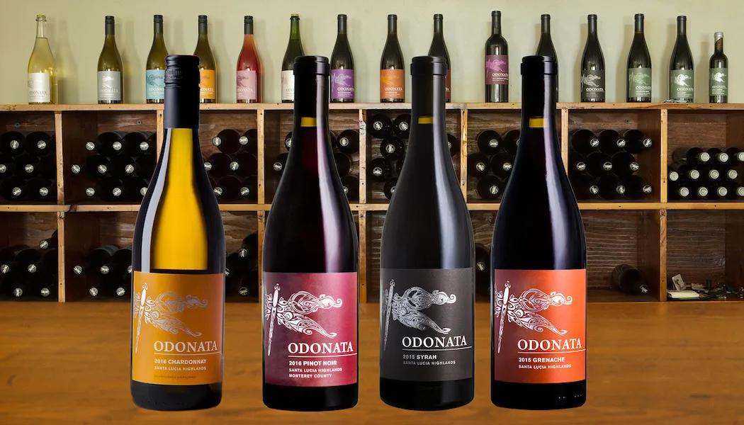 Odonata Winery bottles in Salinas Valley, Santa Lucia Highlands, California.