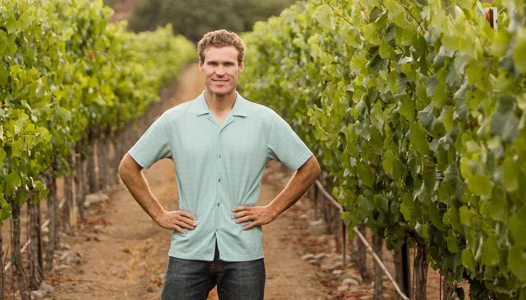 Mark Pisoni stands in a vineyard in the Santa Lucia Highlands, Monterey County, California.