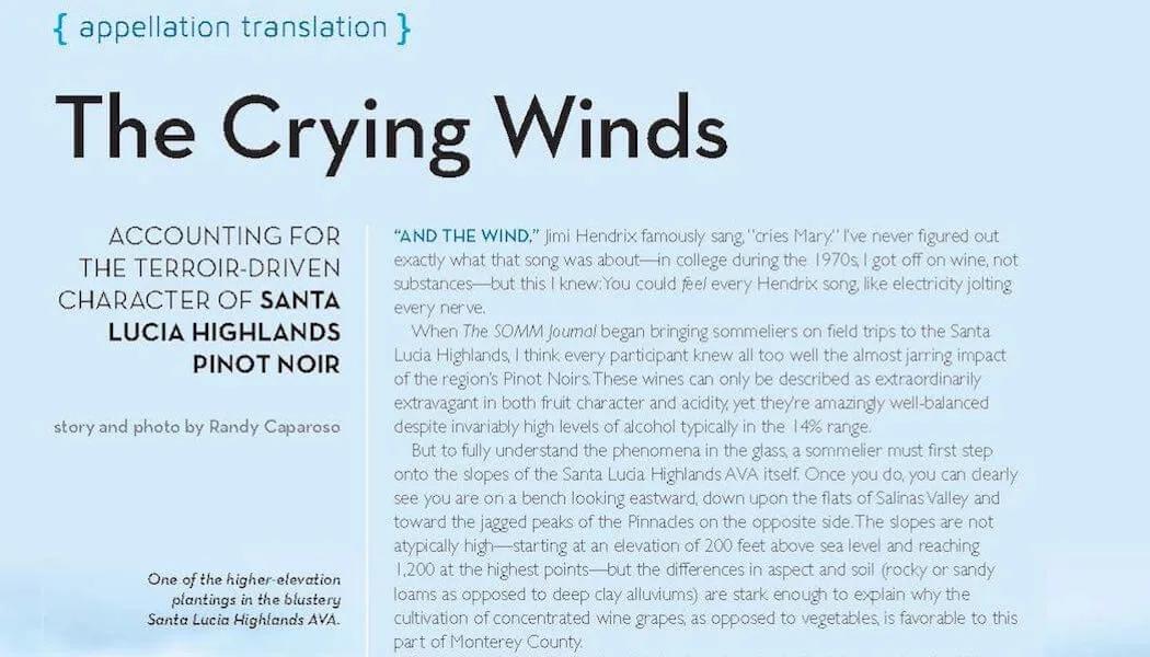 The Crying Winds: Accounting for the Terroir Driven Character of Santa Lucia Highlands Pinot Noir